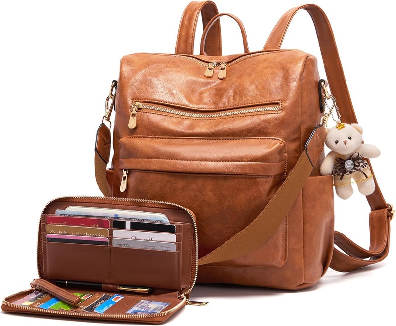 Soperwillton Women Backpack Purse Multipurpose Design Handbags Shoulder Bag PU Leather Travel bag Backpack Set 2pcs - Image 1